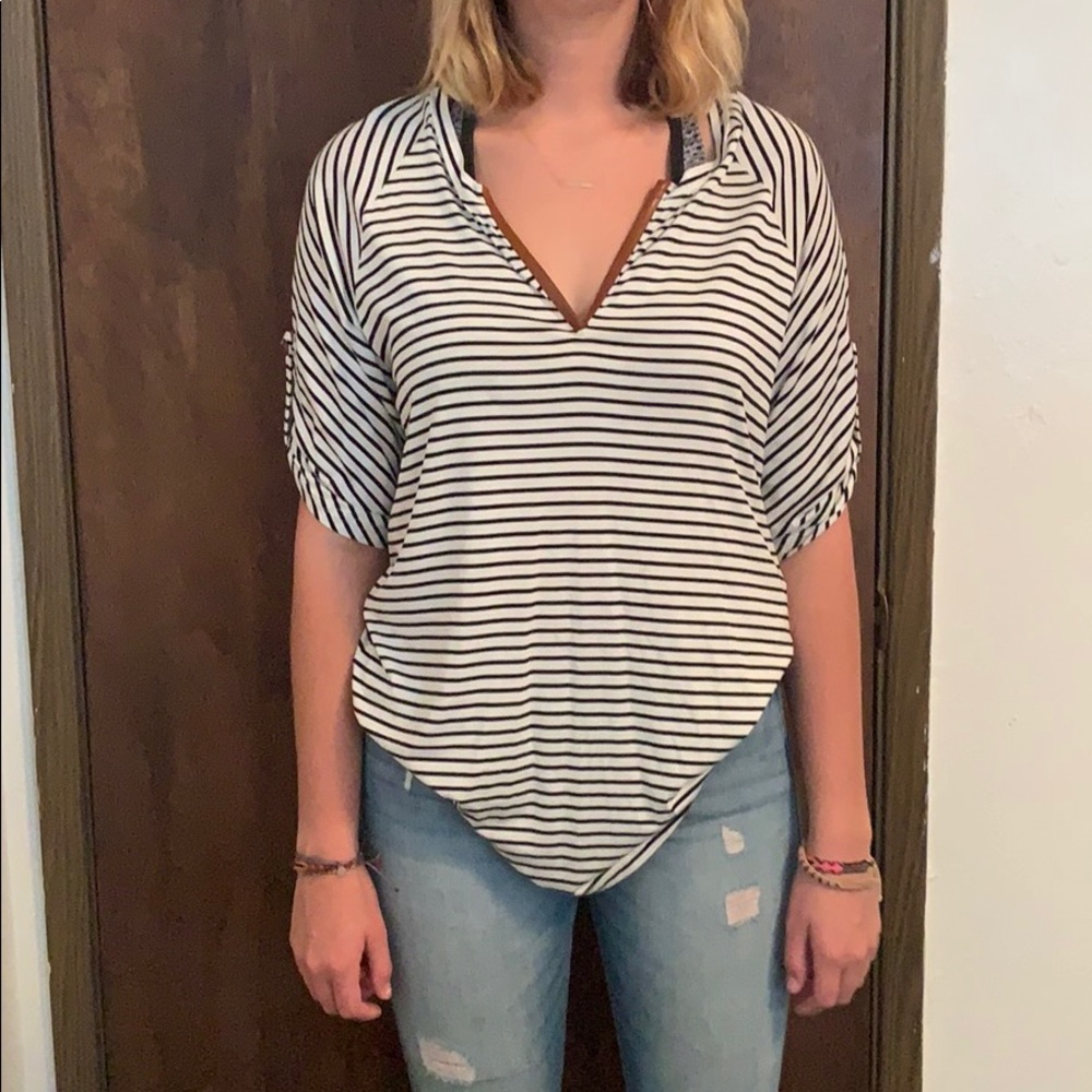 Striped top with cropped sleeve